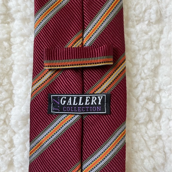 J Z Richards Gallery Handmade Silk & Cotton Italian Maroon Red Stripe Power Tie - Picture 3 of 6